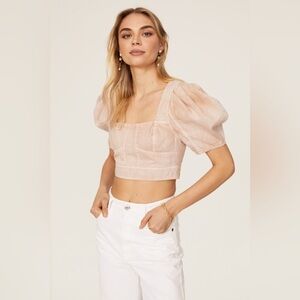 Ulla Johnson Pink Puff Sleeve Crop Top